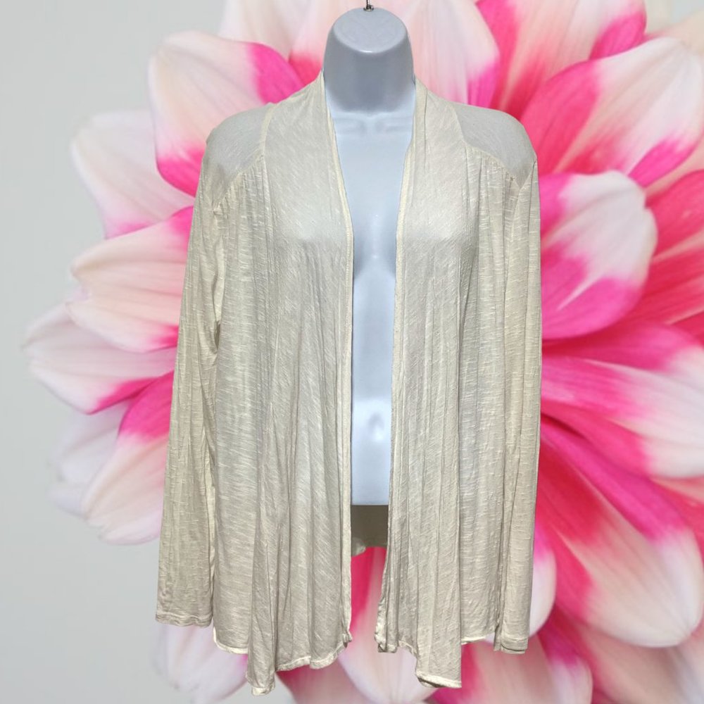 Wassaio-Women's Medium Open Cardigan White Long Sleeve Light Weight